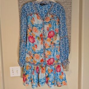 Tolani Blue Long Sleeve V-Neck Sundress